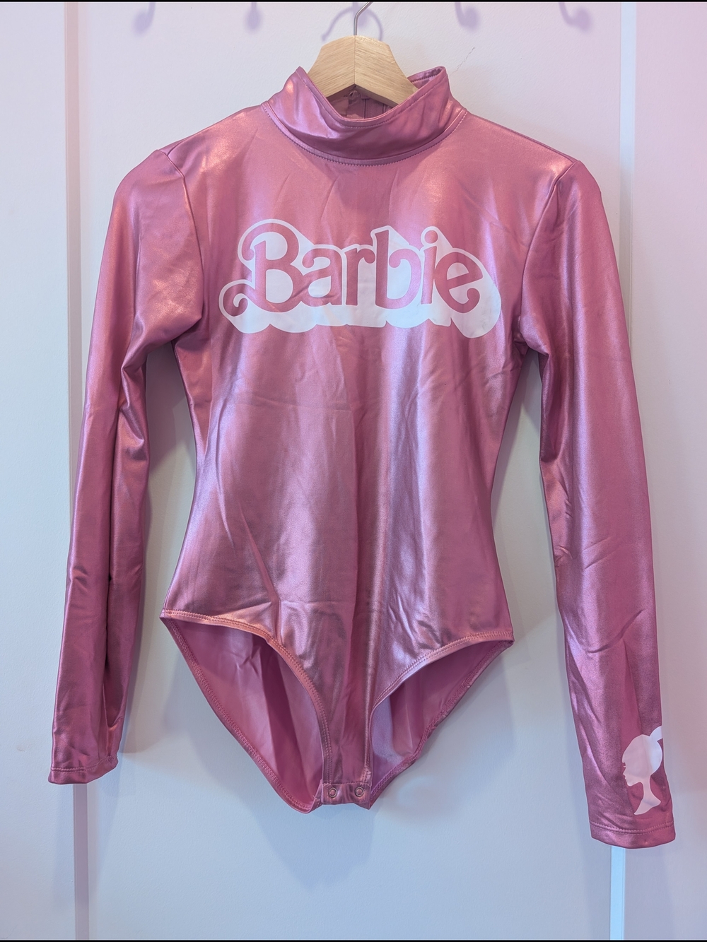 Barbie Pink Metallic Long-Sleeve One-Piece